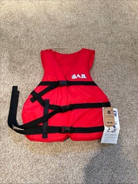 Men's Red Swim Bib Life Jacket with Adjustable Black Straps